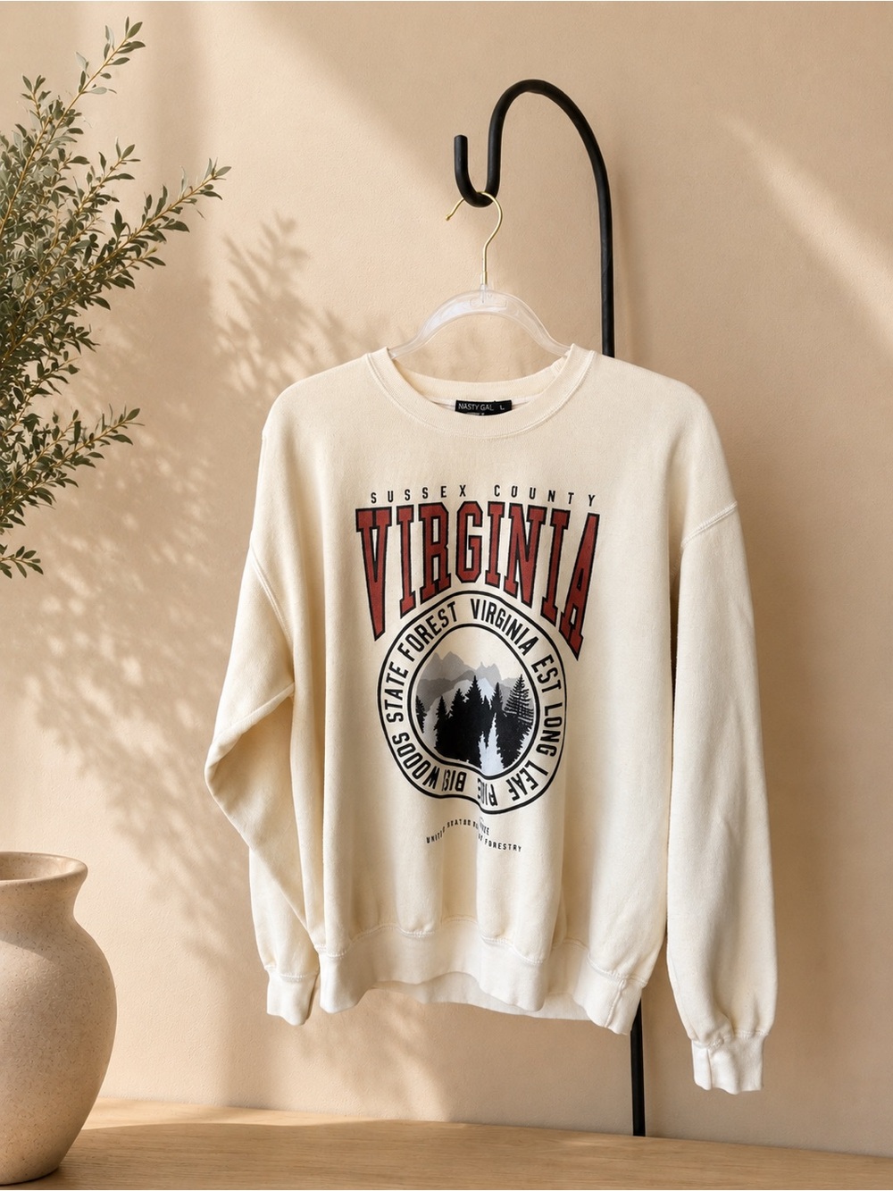 Nasty Gal Virginia Forest Graphic Lemon Yellow Sweatshirt Size M